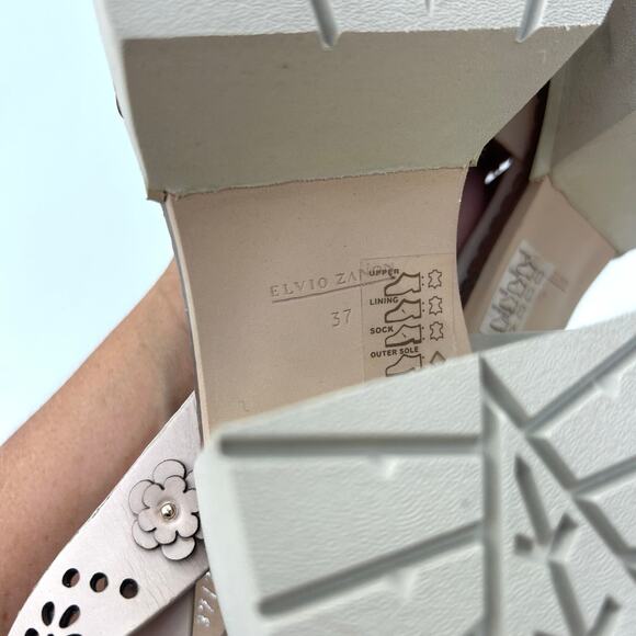 Anthropologie Elvio Zanon Perforated Chunky Sandals Pink 37 Size 7 Heels - Picture 12 of 12